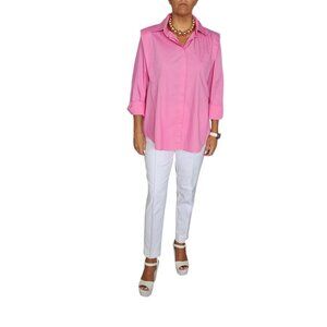 Women's Pink Button-Up Shirt Long Sleeve Oversized Fit, Casual Office Blouse